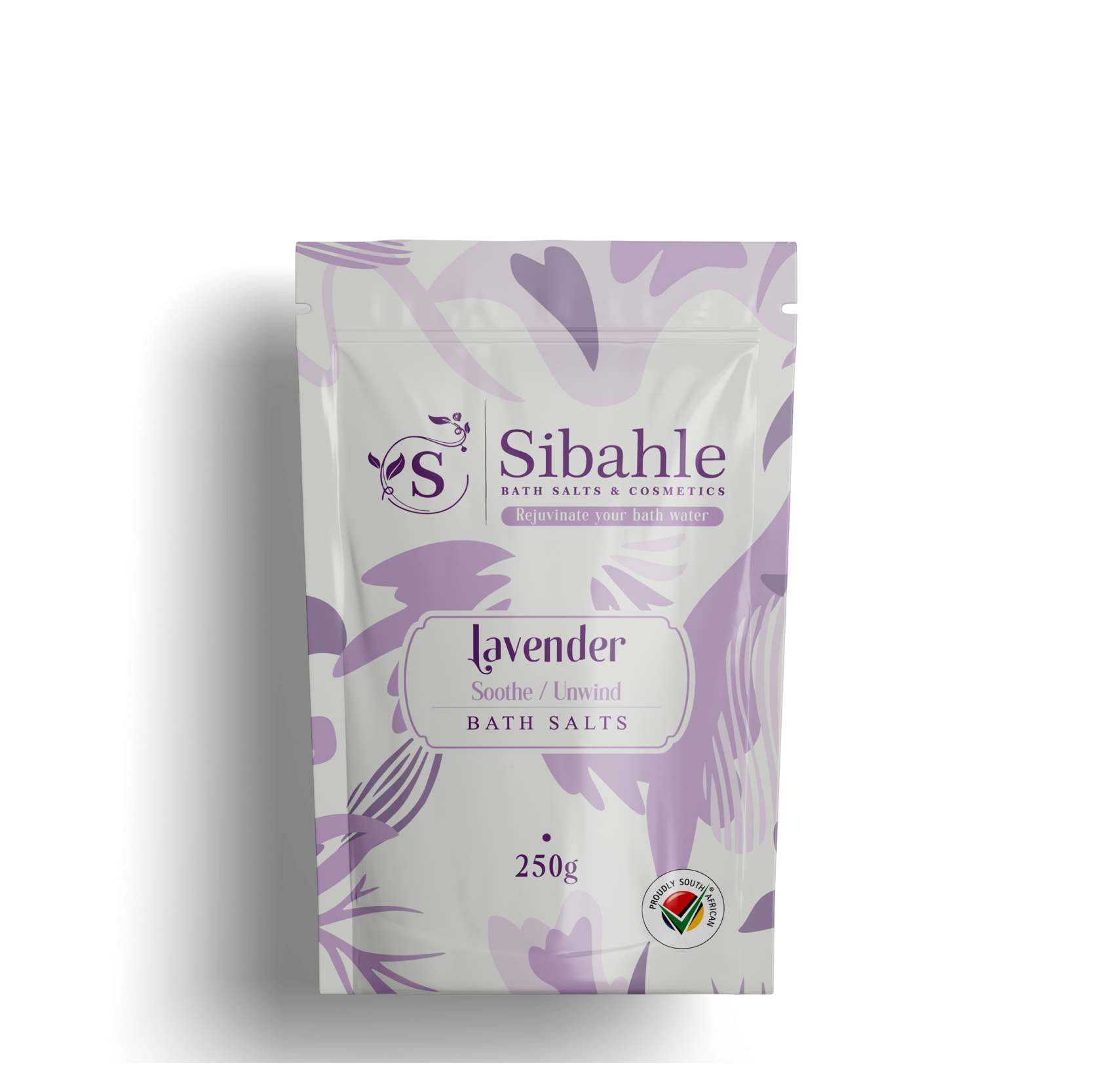 Sibahle lavender bath salts packaging on a white background