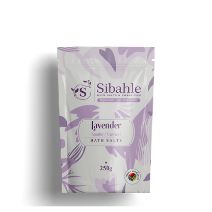 Sibahle lavender bath salts packaging on a white background