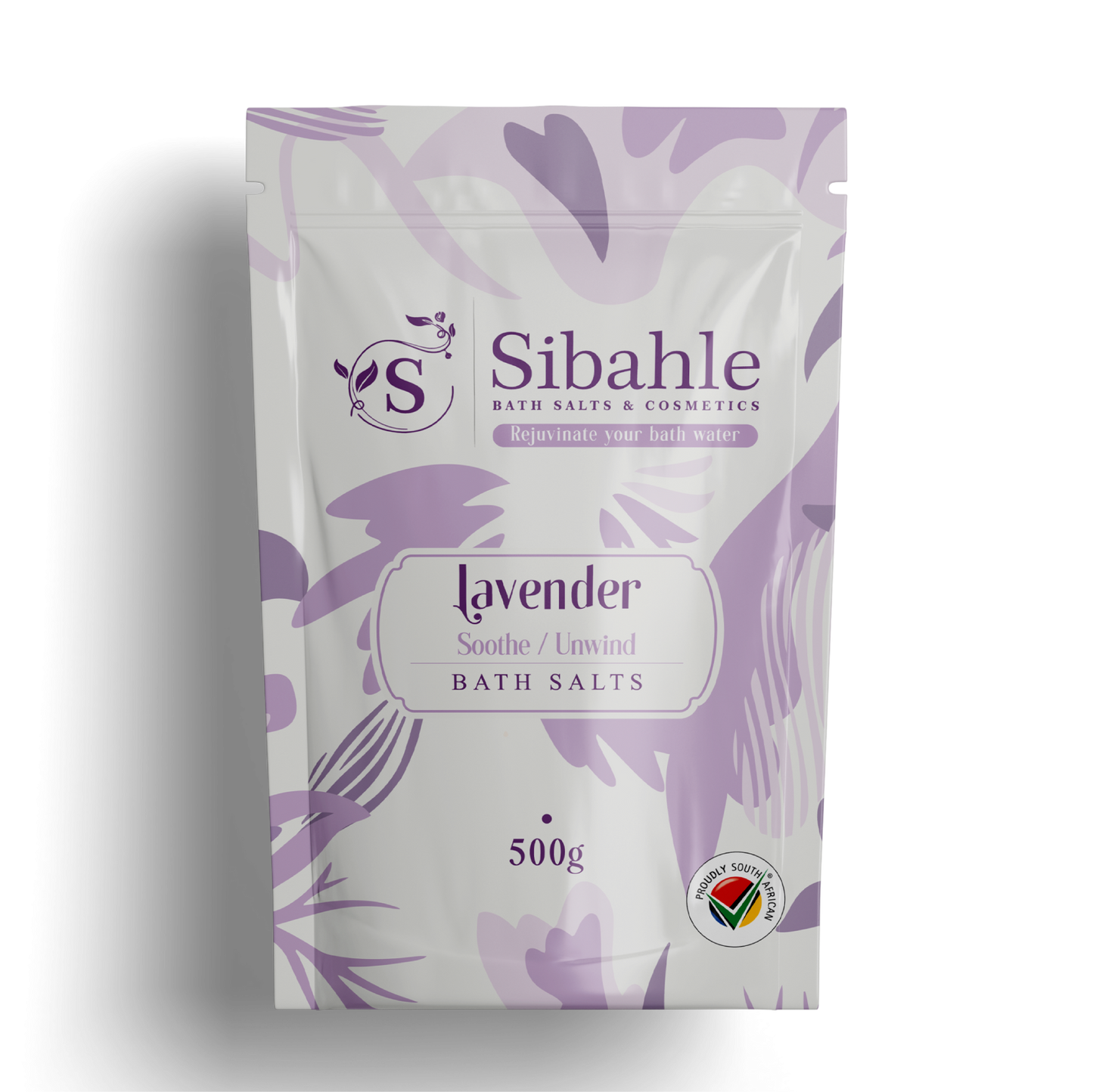 Sibahle lavender bath salts packaging on a white background