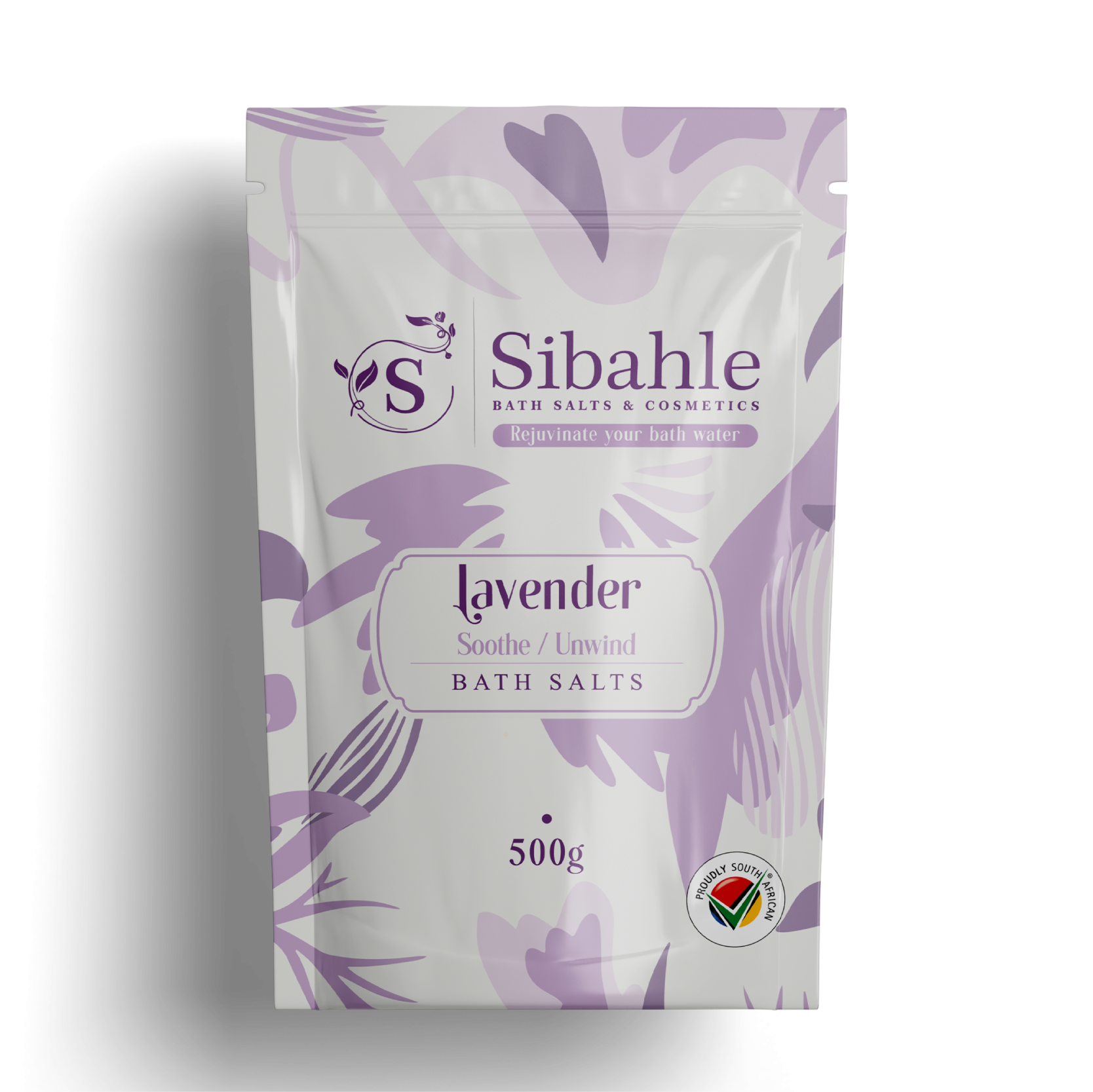 Sibahle lavender bath salts packaging on a white background