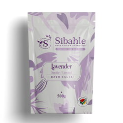 Sibahle lavender bath salts packaging on a white background
