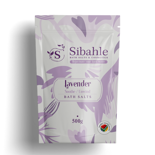 Sibahle lavender bath salts packaging on a white background