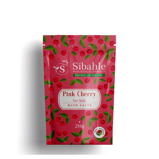 Sibahle Pink Cherry bath salts packaging on a white background